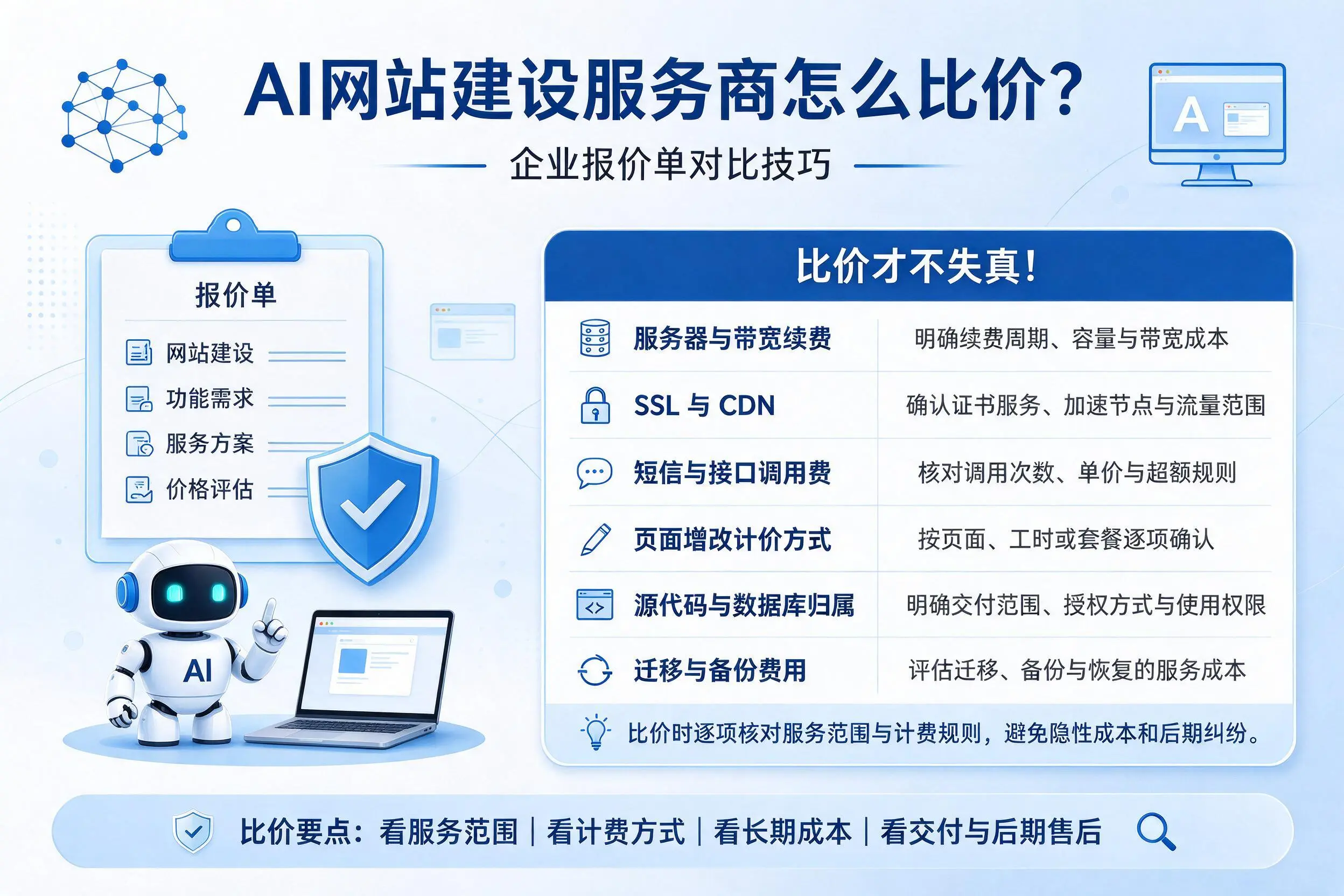 AI网站建设服务商怎么比价?淮安企业报价单对比技巧